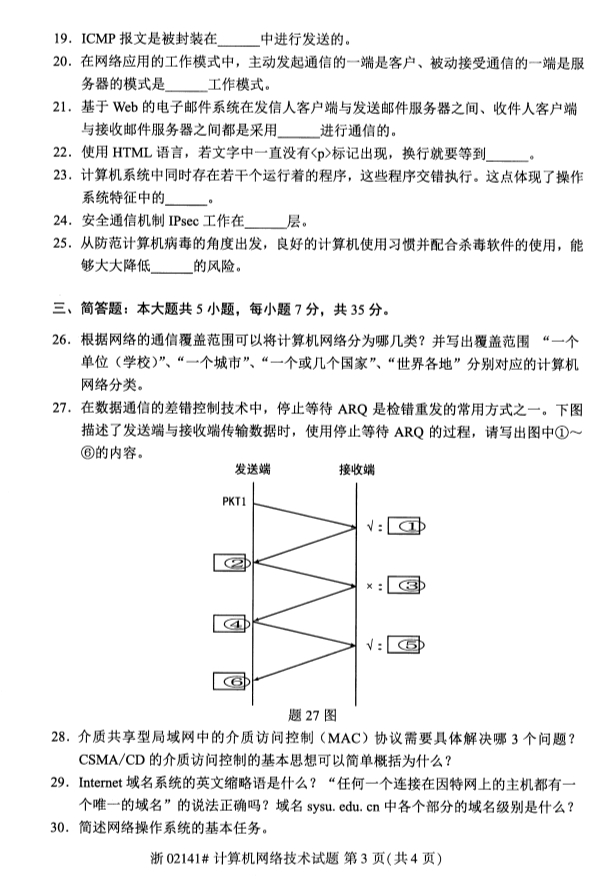 全国2019年4月自学考试计算机网络技术真题(图2)