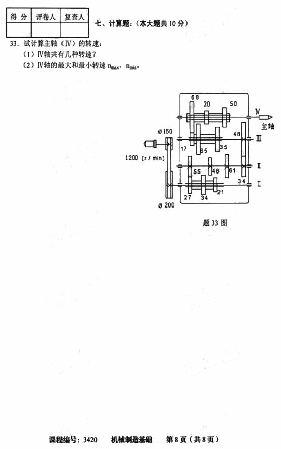 天津市2009年4月高等教育自学考试机械制造基础试卷(图8)